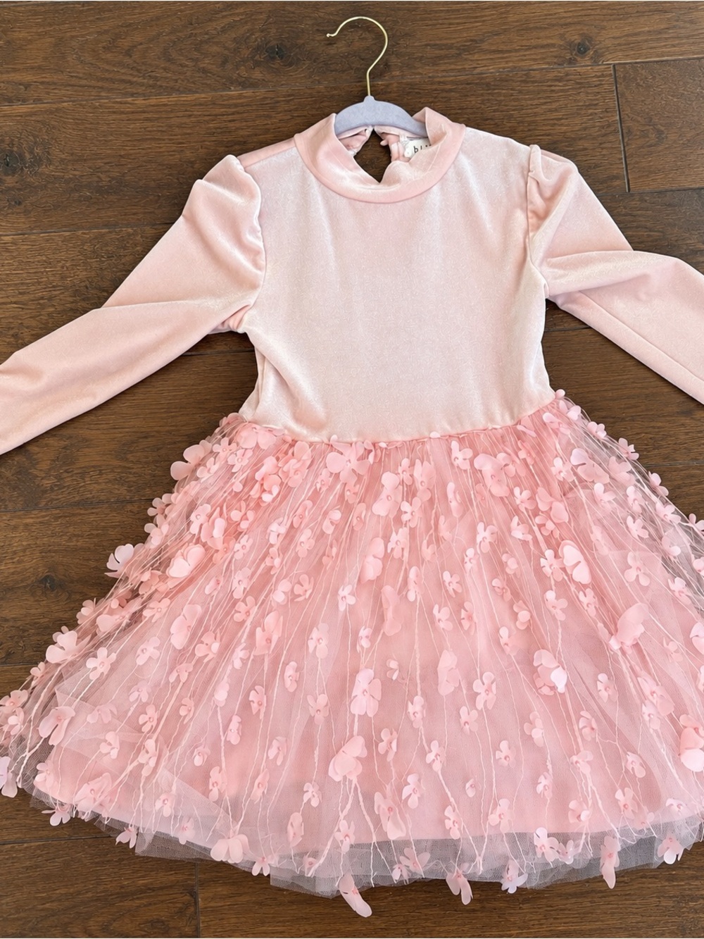 btween Pink Floral Appliqué Tulle Dress Costume